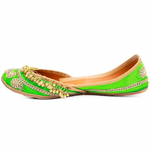 Hand Embroidered Jingle Jangle Jutti Flats Green