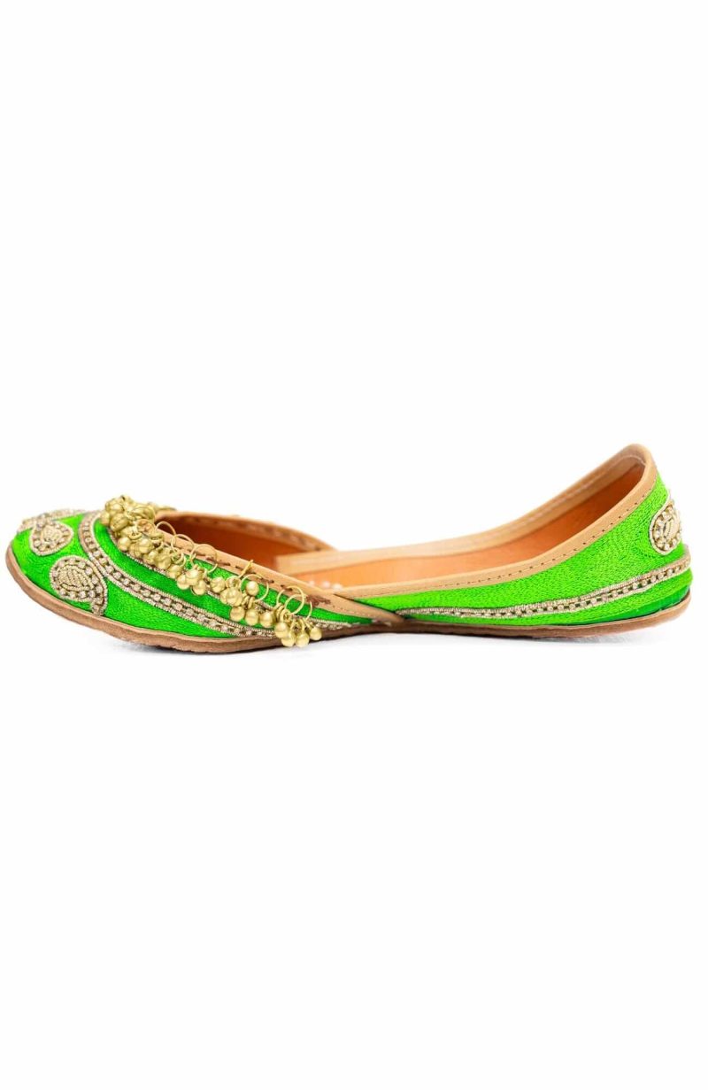 Hand Embroidered Jingle Jangle Jutti Flats Green