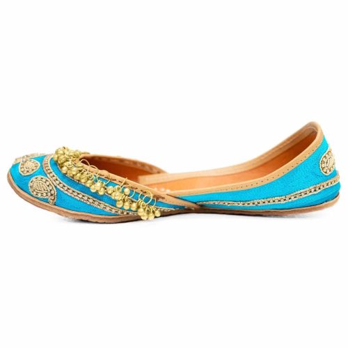 Hand Embroidered Jingle Jangle Jutti Flats Turquoise