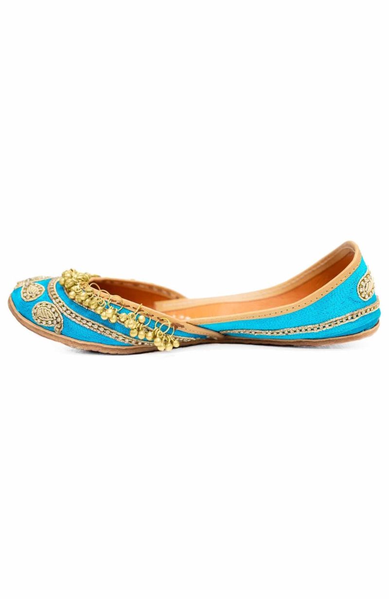 Hand Embroidered Jingle Jangle Jutti Flats Turquoise