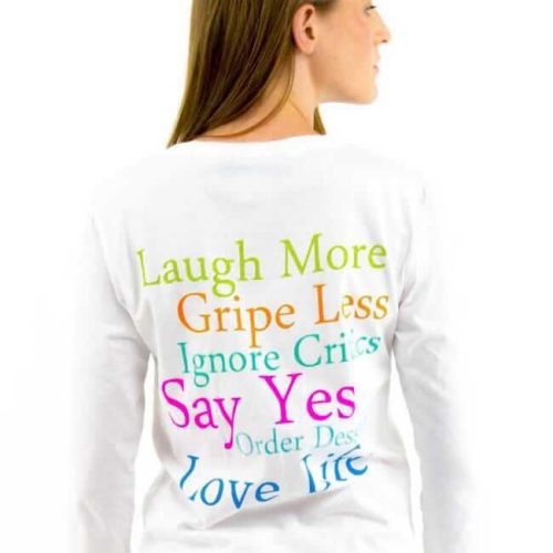 "Laugh More" 3/4 Sleeve Cotton Tee Multi