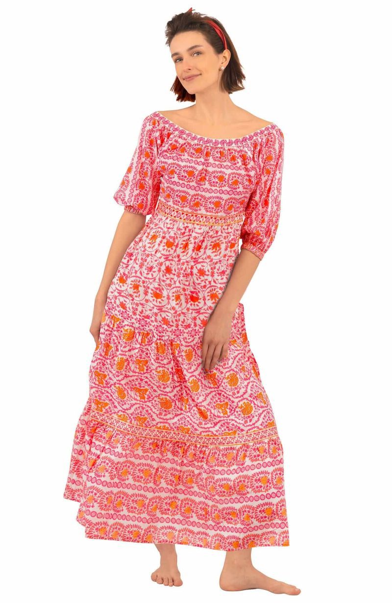 Cotton All Dolled Up Dress Midi Maxi - East India Pink Orange