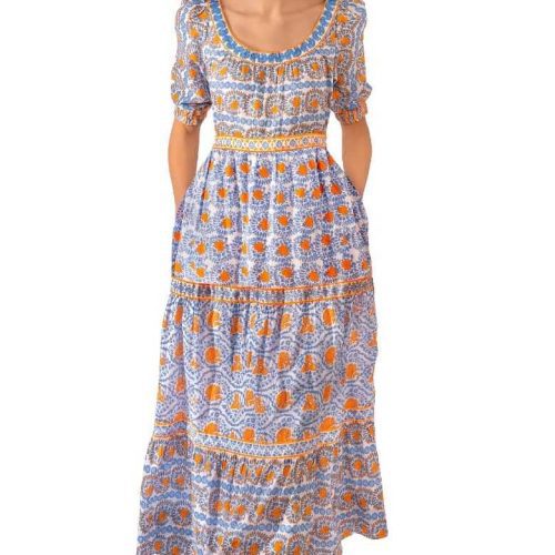 Cotton All Dolled Up Dress Midi Maxi - East India Periwink Orange