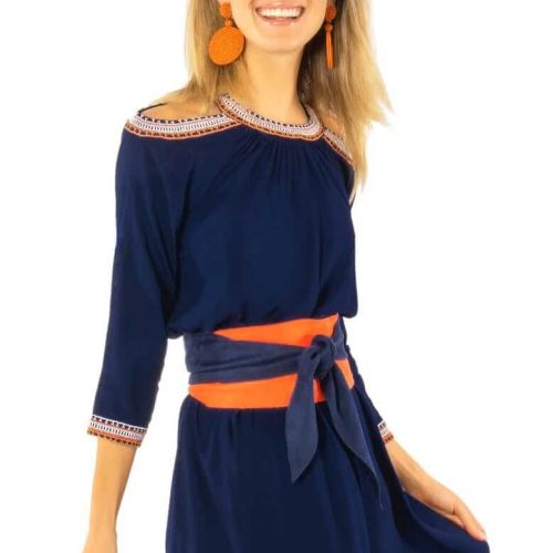 Aphrodite Cold Shoulder Dress - Final Sale Navy Orange