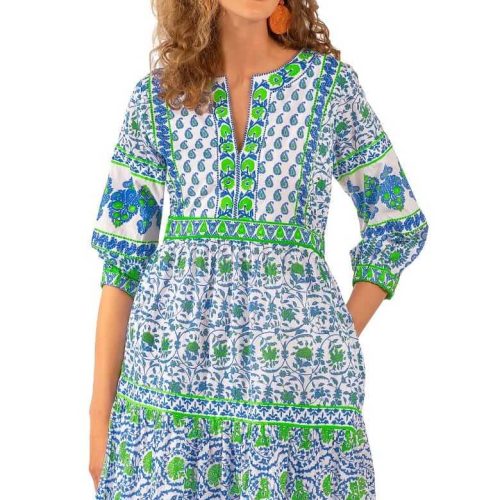 Cotton Border Dress East India - Final Sale Blues