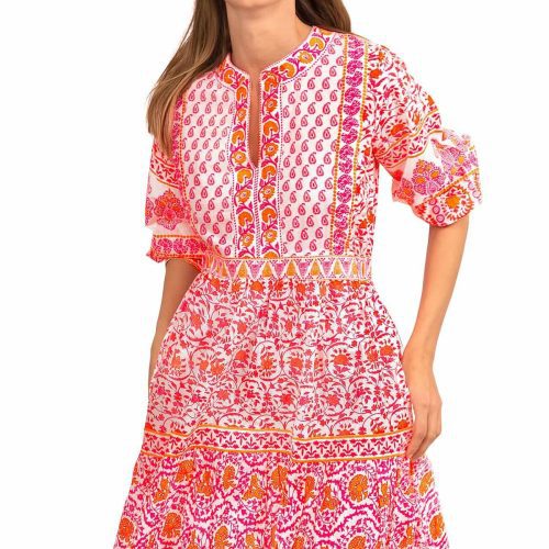 Cotton Border Dress East India - Final Sale Pink