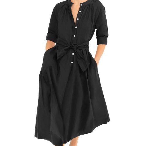 Cotton Poplin Martha Midi Dress Black