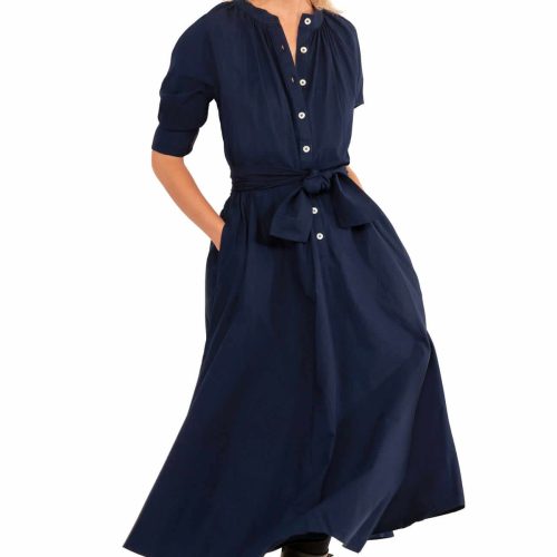 Cotton Poplin Martha Midi Dress Navy