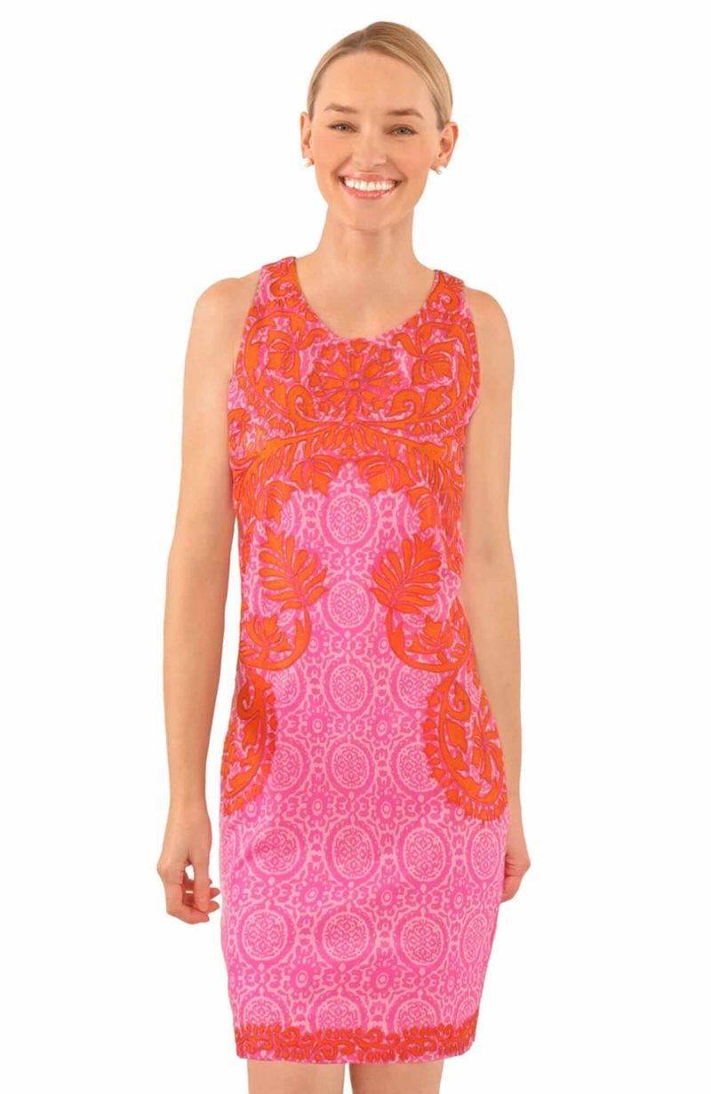 Embroidered Dress - Curacao - Final Sale Pink Orange