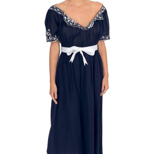 Cotton Embroidered Midi/Maxi Dress - Brideshead Navy White