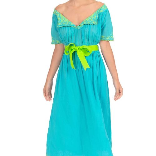 Cotton Embroidered Midi/Maxi Dress - Brideshead Turquoise Lime