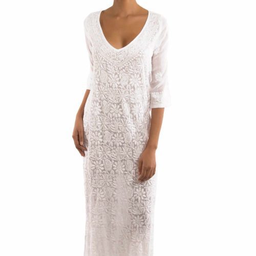 Hand Embroidered Midi/Maxi Dress - Copacabana White