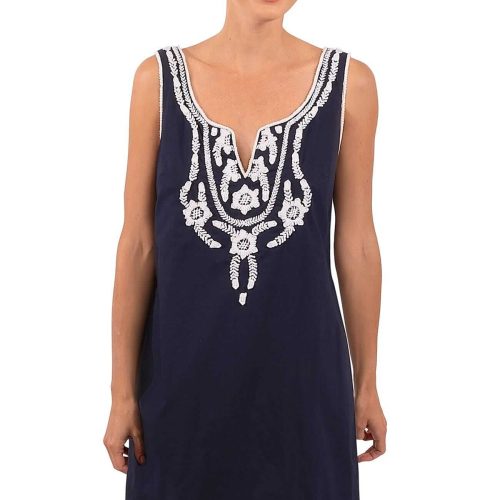 Hand Embroidered Simply Beautiful Dress - La Di Da - Final Sale Navy White