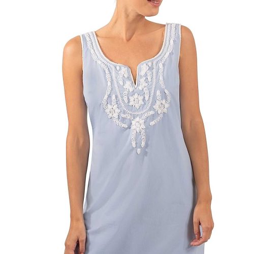 Hand Embroidered Simply Beautiful Dress - La Di Da - Final Sale Periwinkle White