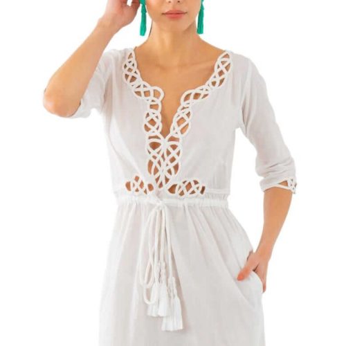 Embroidered Cut Out Dress - Infinity - Final Sale White