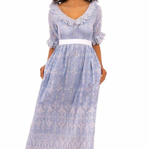 Cotton Bridgerton Midi Dress - La Di Da Periwinkle White