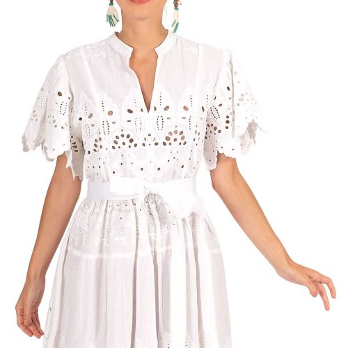 Heavily Embroidered Cotton Magnifico Dress - La Di Da - Final Sale White