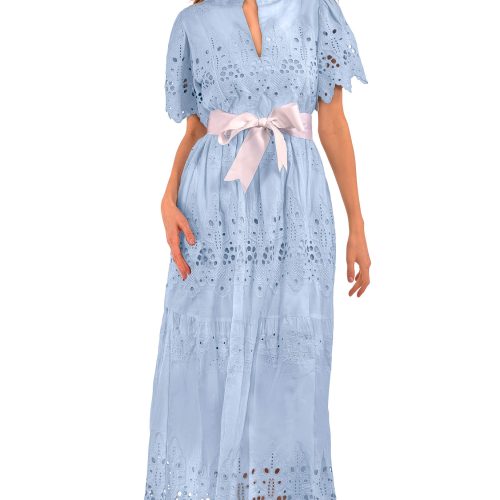 Heavily Embroidered Cotton Magnifico Midi/Maxi - La Di Da Periwinkle