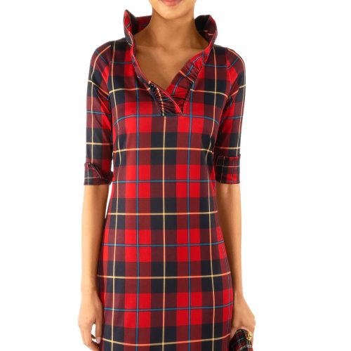 Jersey Ruffneck Dress - Plaidly Cooper - Final Sale Red Multi