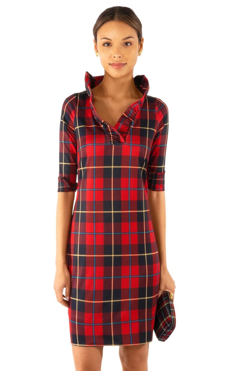 Jersey Ruffneck Dress - Plaidly Cooper - Final Sale Red Multi