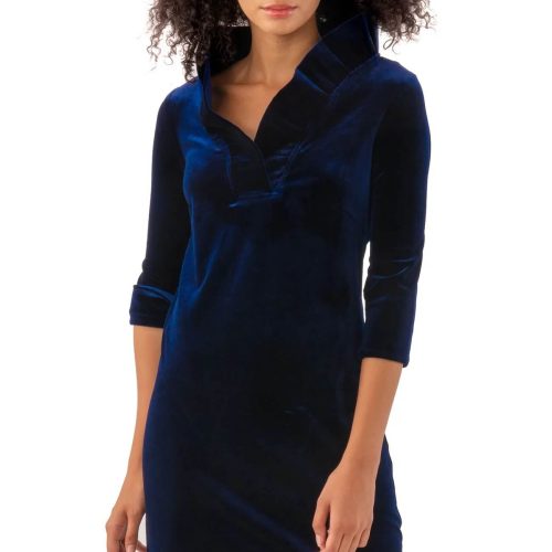 Ruffneck Dress - Silky Velvet Navy