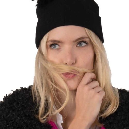 Wool Pom Pom Hat - Solid Black