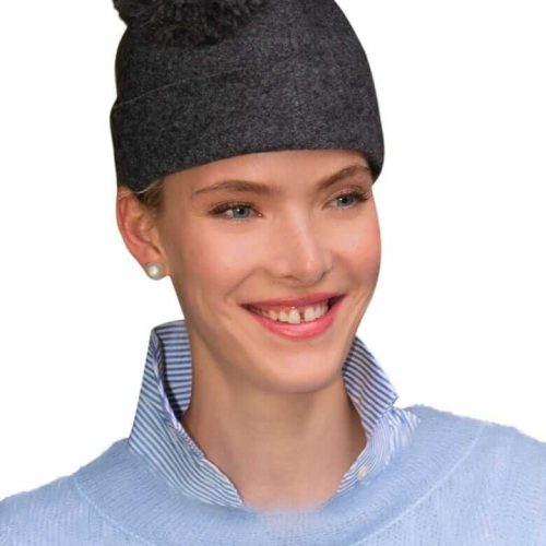 Wool Pom Pom Hat - Solid Charcoal