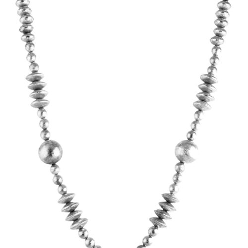 "The Athena" Long Beaded Necklace Silver