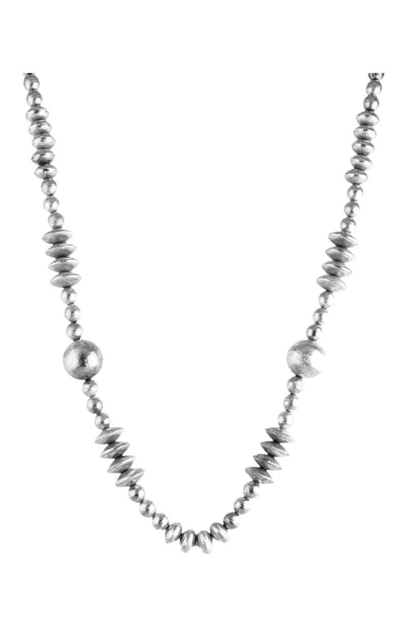 "The Athena" Long Beaded Necklace Silver