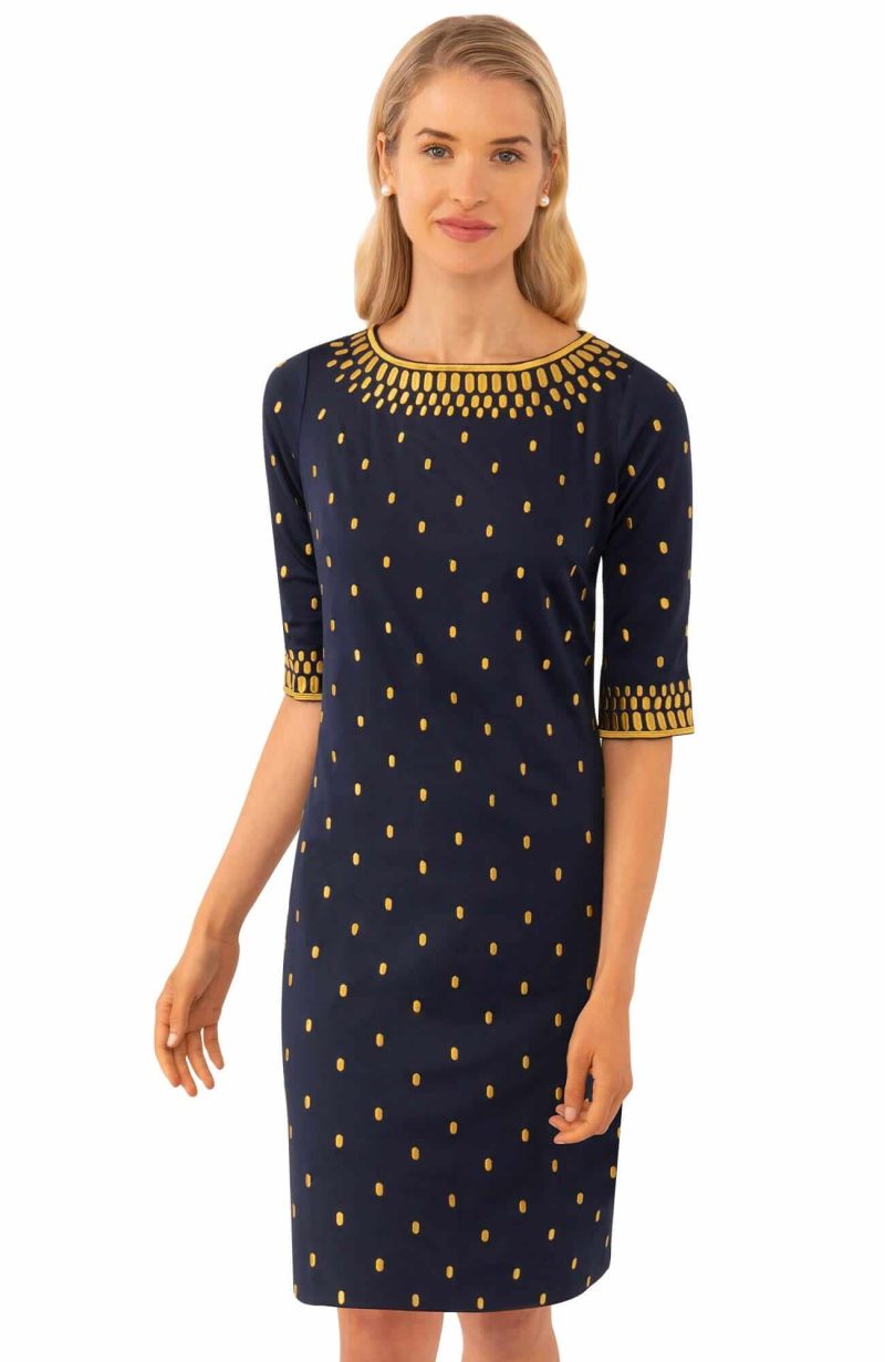 Jersey Embroidered Dress - Rocket Girl Navy Gold