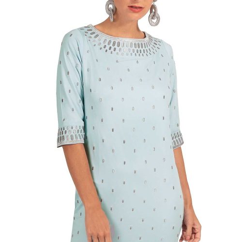 Jersey Embroidered Dress - Rocket Girl Pale Blue Silver