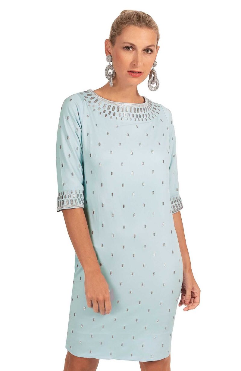 Jersey Embroidered Dress - Rocket Girl Pale Blue Silver