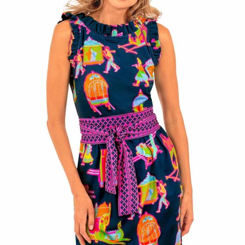 Girly Girl Dress - Palanquin Party Navy Brights