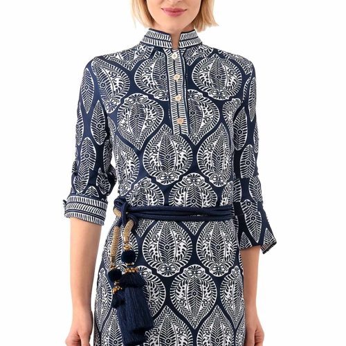 Jersey Mandarin Dress - Indian Summer - Final Sale Navy