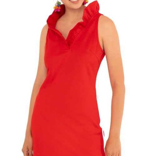 Jersey Ruffneck Sleeveless Dress - Solid Crimson