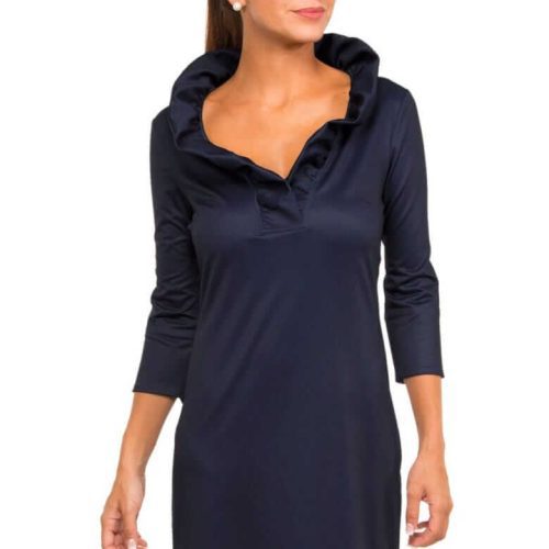 Jersey Ruffneck Dress - Solid Navy Kelly