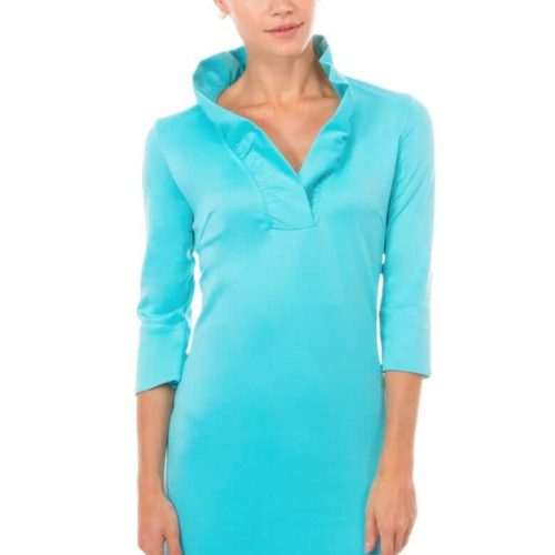 Jersey Ruffneck Dress - Solid Turquoise