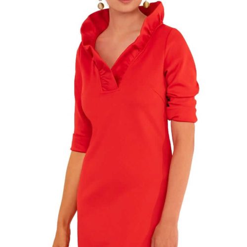 Jersey Ruffneck Dress - Solid Crimson