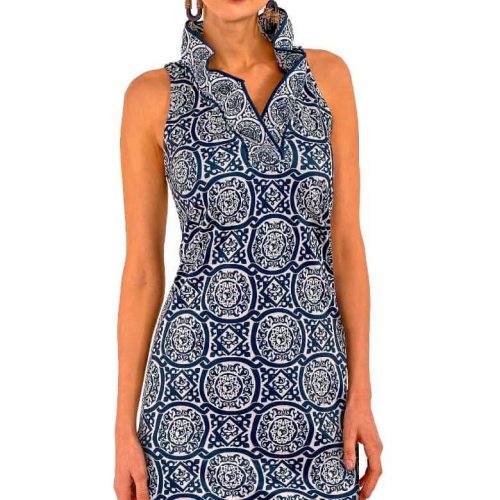 Ruffneck Sleeveless Dress - Sultan's Dining Room Navy White