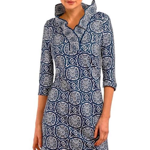 Ruffneck Dress - Sultan's Dining Room Navy White