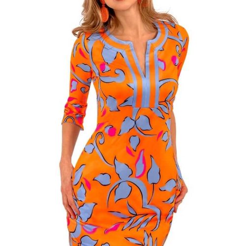 Jersey Split Neck Dress - Full Bloom Orange