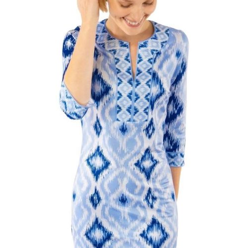 Jersey Split Neck Dress Kitt Ikat - Final Sale Blues