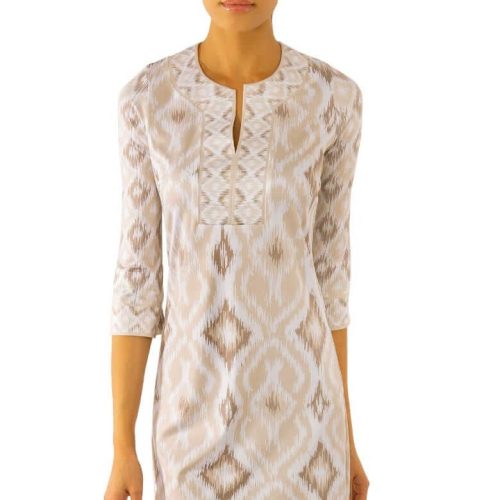 Jersey Split Neck Dress Kitt Ikat - Final Sale Khaki