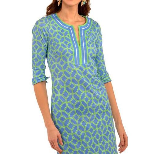 Jersey Split Neck Dress - Lucy In The Sky With Diamonds Blue Kelly