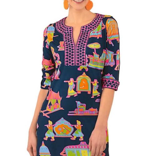 Jersey Split Neck Dress - Palanquin Party - Final Sale Navy Brights