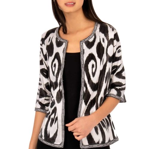 Hand Woven Silk Ikat Jacket Black White