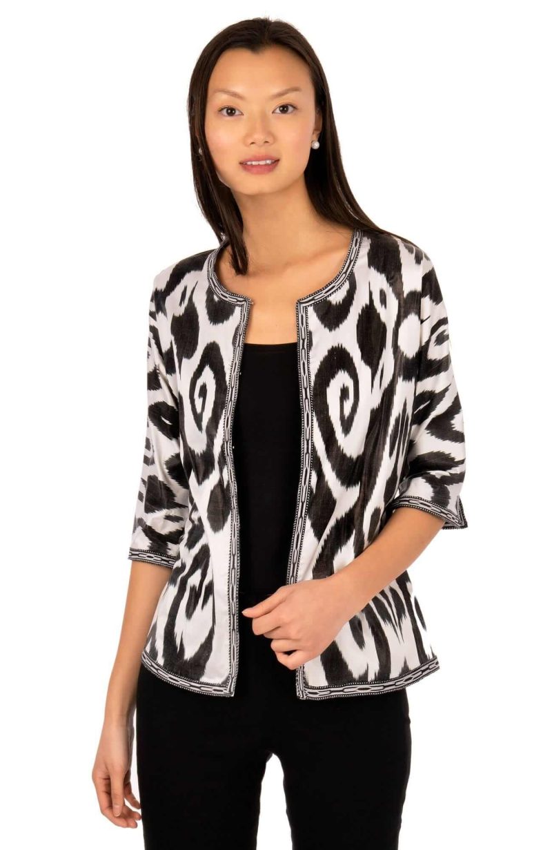 Hand Woven Silk Ikat Jacket Black White