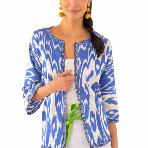 Hand Woven Silk Ikat Jacket Blue White