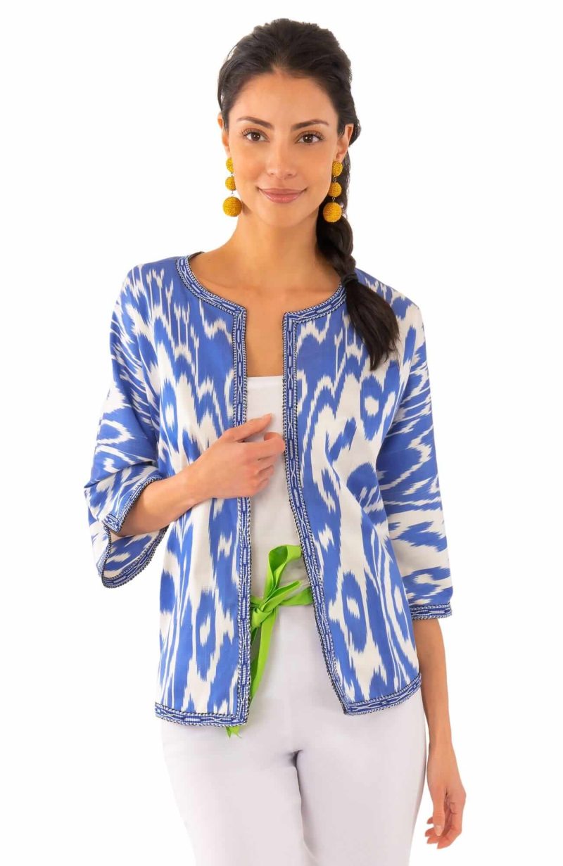 Hand Woven Silk Ikat Jacket Blue White