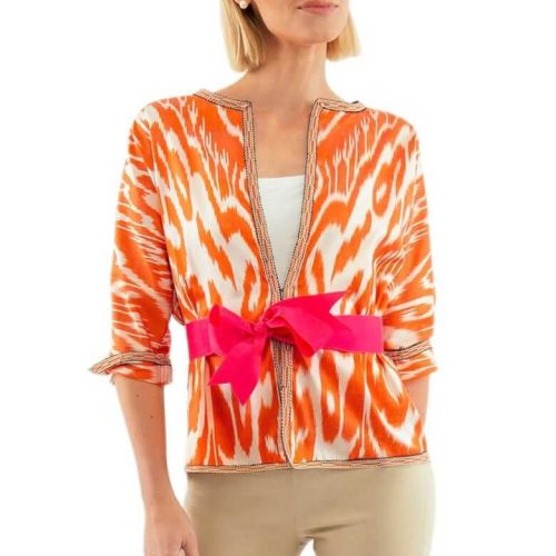 Hand Woven Silk Ikat Jacket Orange White